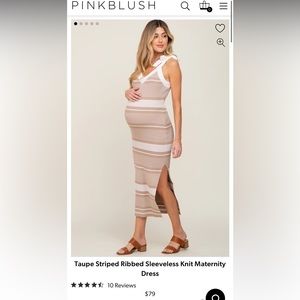 PinkBlush Taupe and White Striped Maternity Midi Dress